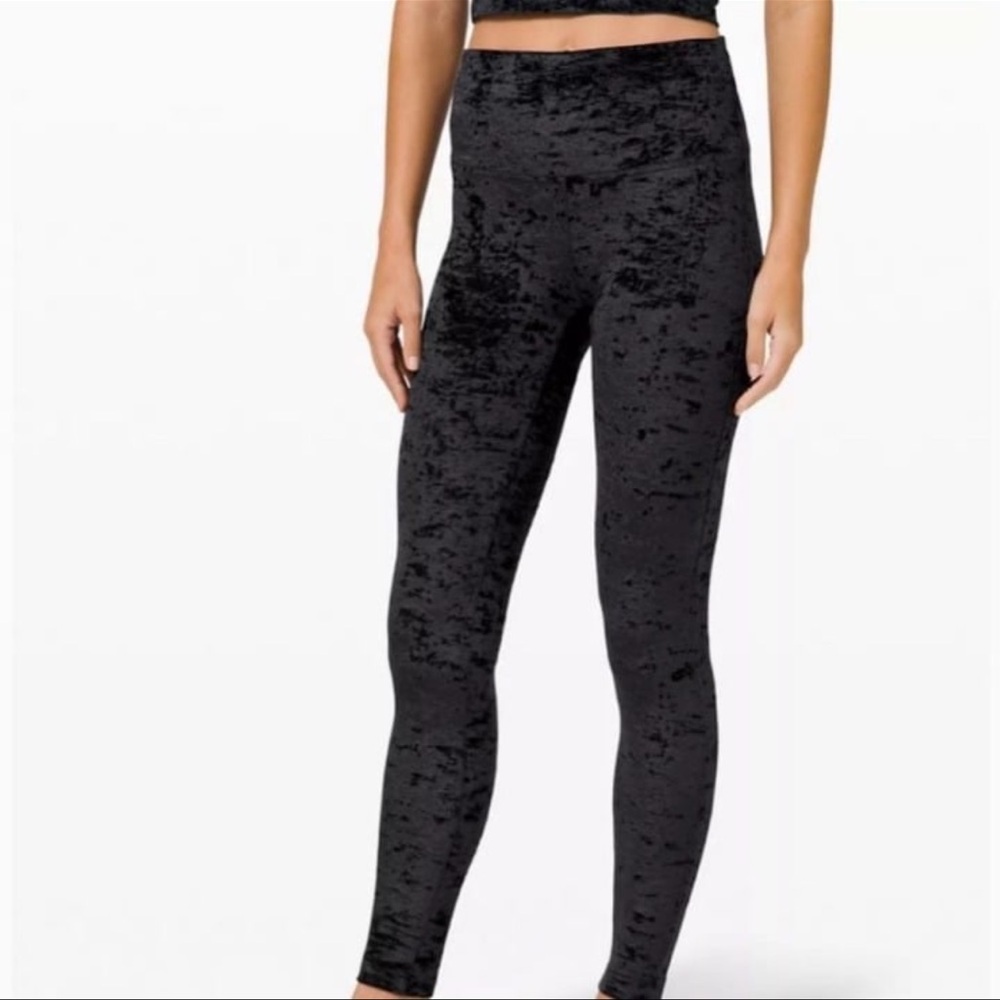 RARE Lululemon Black Crushed Velvet Leggings Size 6